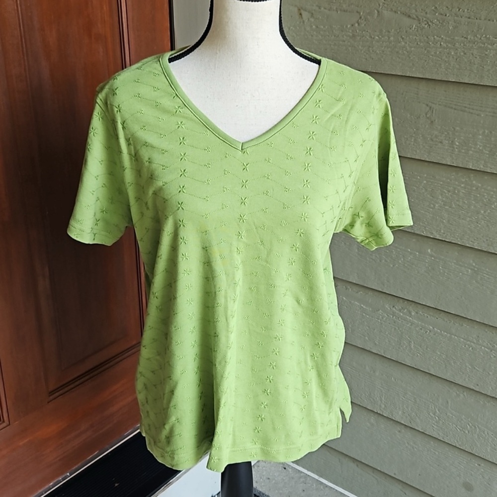 CLASSIC ELEMENTS PETITE SHIRT TSHIRT L 14-16 LIME GREEN WOMEN'S SCHIFLI CREW
